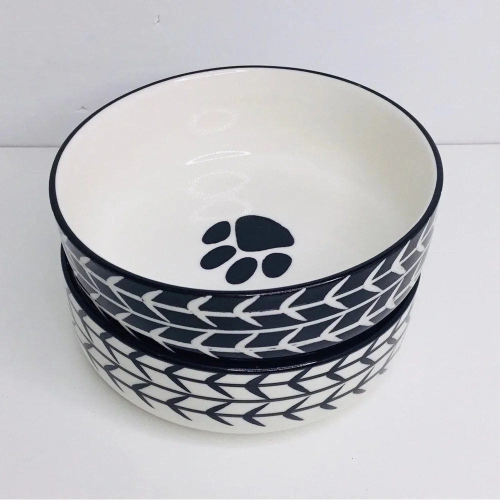 2 Signature Houseware WHITE ARROW Bowl Cat Dog Water Food Ceramic White …